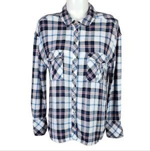 Rails x Free People Button  Front Plaid Shirt Rayon White Blues Pink Size XS